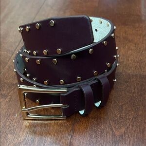 White House Black Market Studded Belt in Burgundy, Gold Hardware, Size L